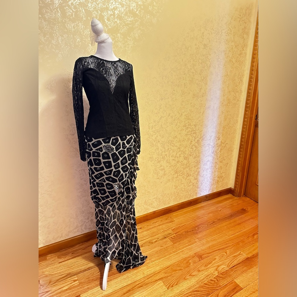 Chetta B Long Maxi Mermaid with sequence, Skirt chiffon Giraffe Animal Print It - Picture 2 of 15